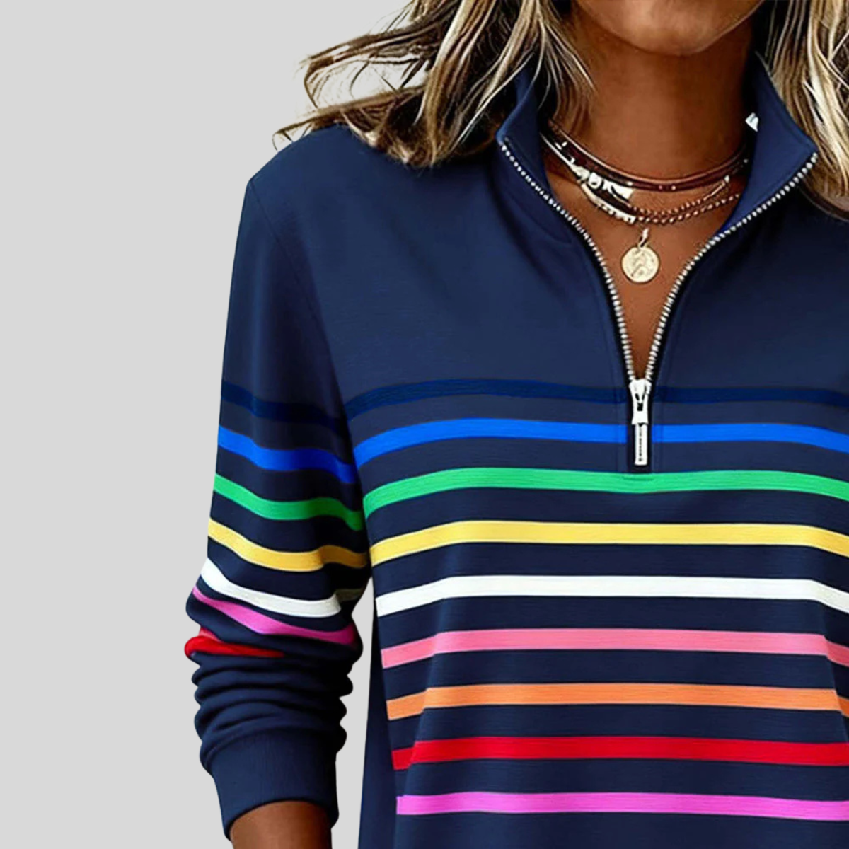 Prismette™ | Sweat-shirt à col zippé rayé coloré