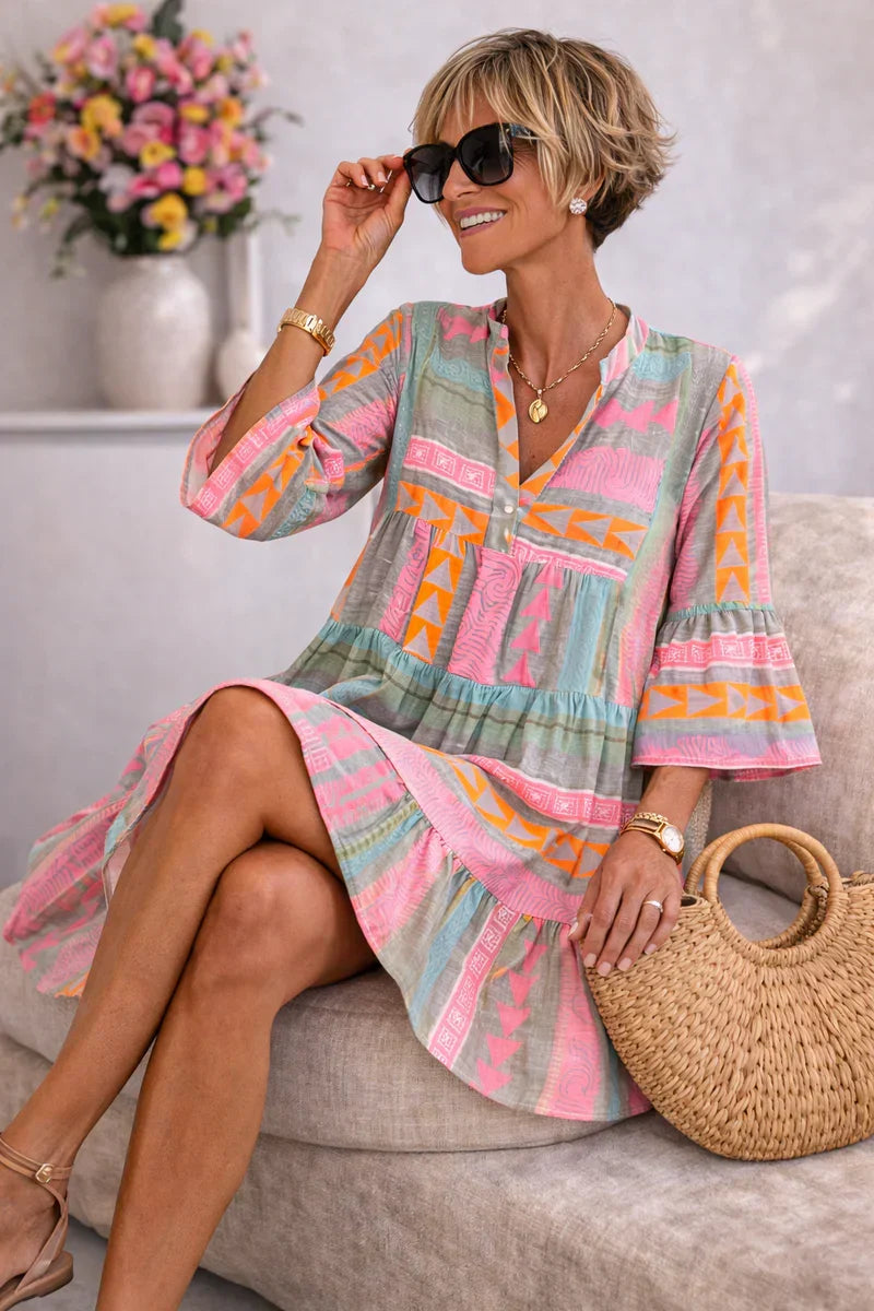 Nova | Une robe midi aux couleurs vives, légère et confortable, idéale pour le week-end