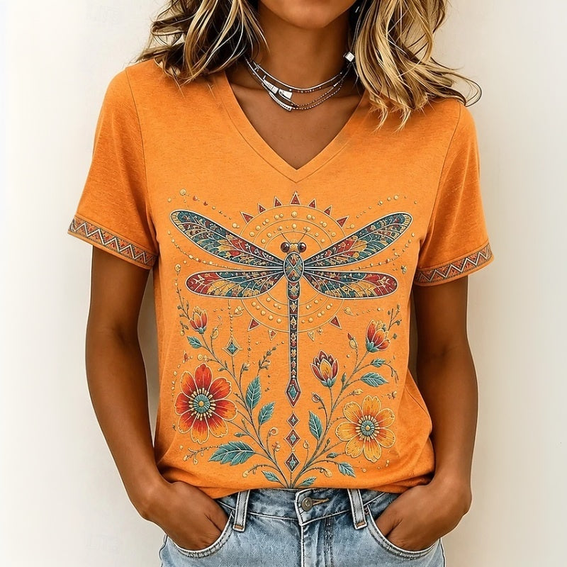 Décontracté T-Shirt avec Imprimé de Libellule