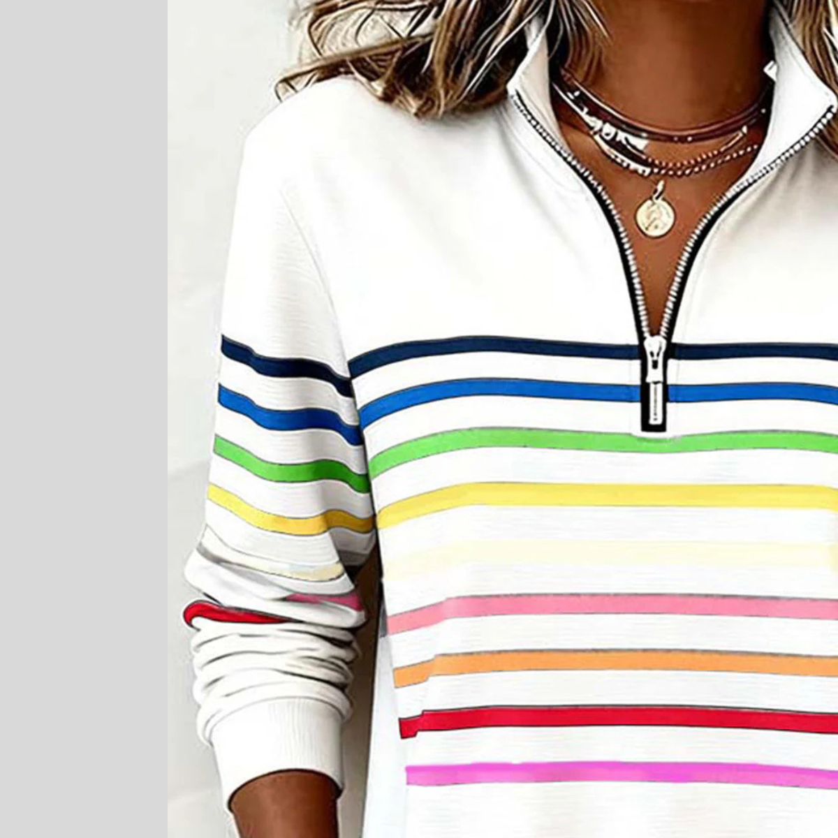 Prismette™ | Sweat-shirt à col zippé rayé coloré