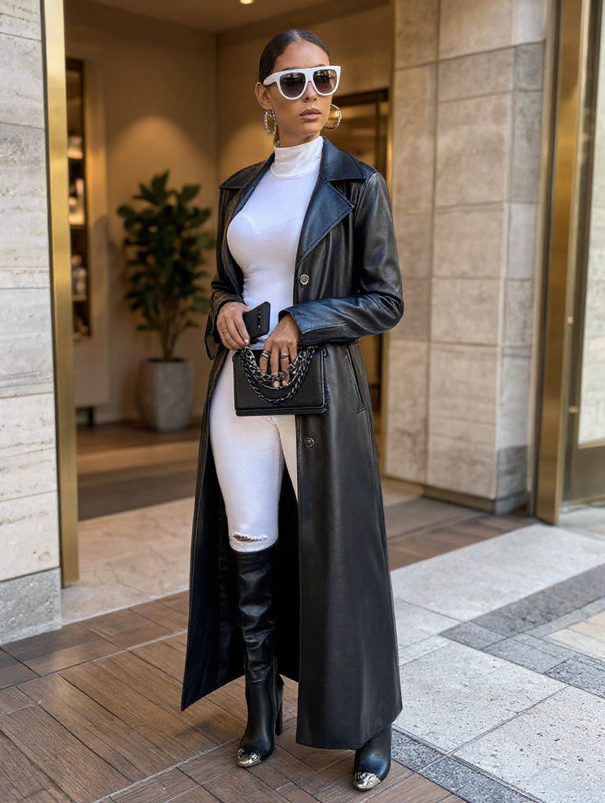 Chic Manteau d'Automne en Cuir