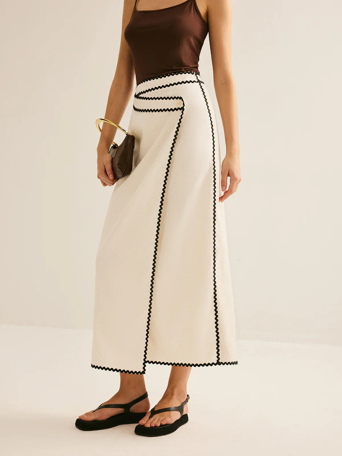 Waves Trim Midi Skirt