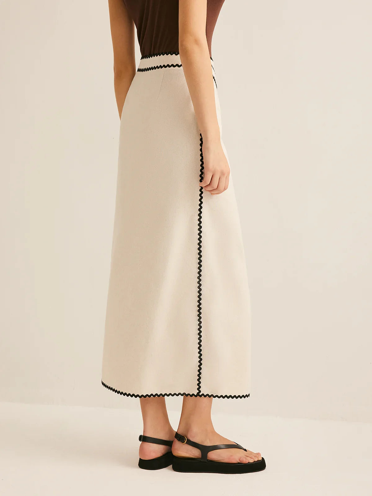 Waves Trim Midi Skirt