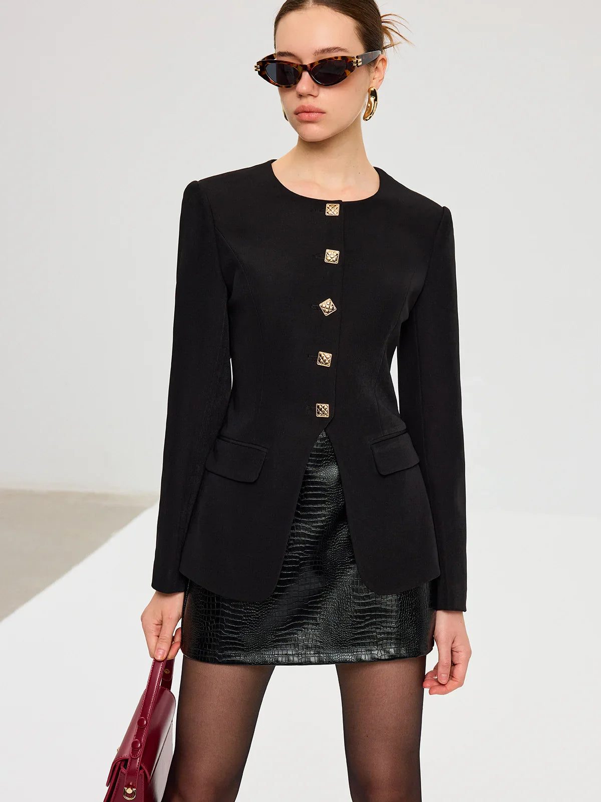 Blazer avec Boutons en Métal