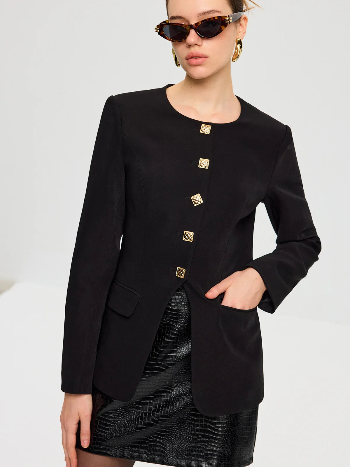 Blazer avec Boutons en Métal