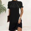Vivienne | Robe Mini Chic à Col Drapé et Manches Bouffantes