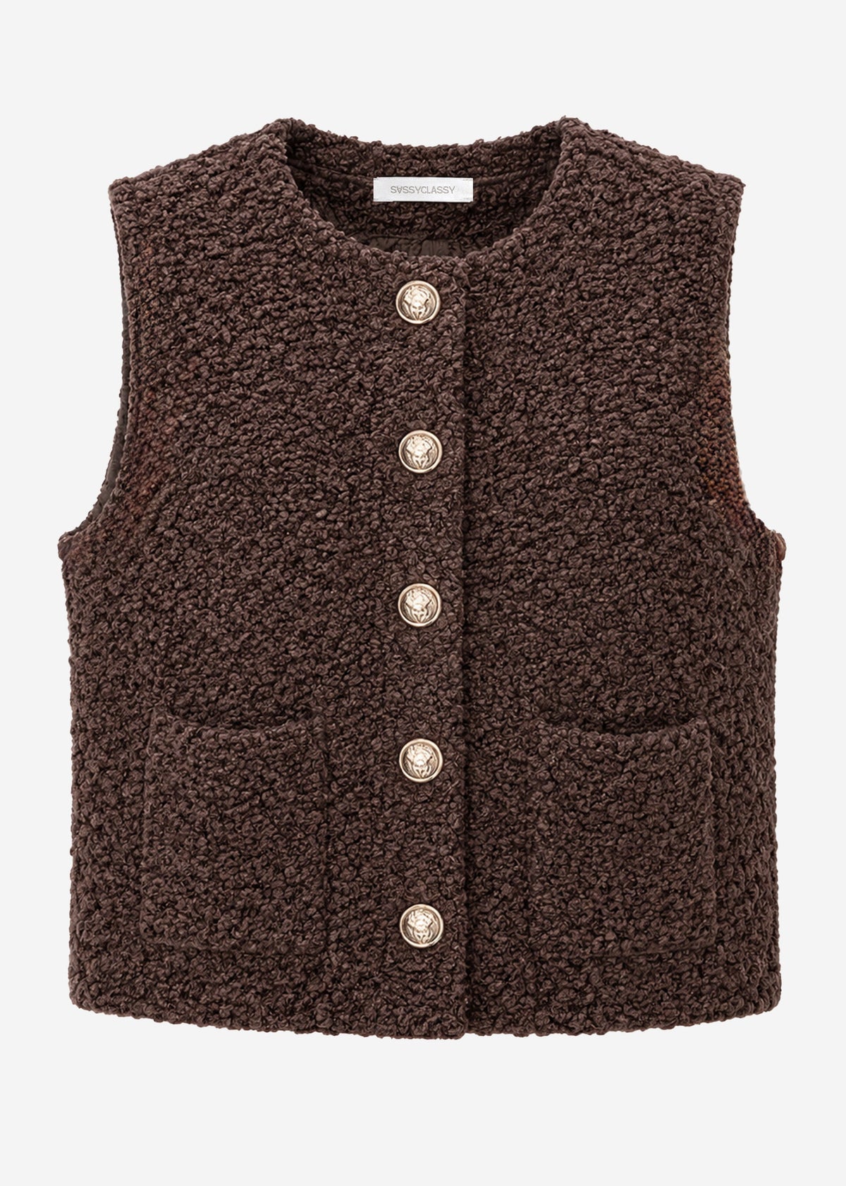 Gilet en bouclé avec poches - marron