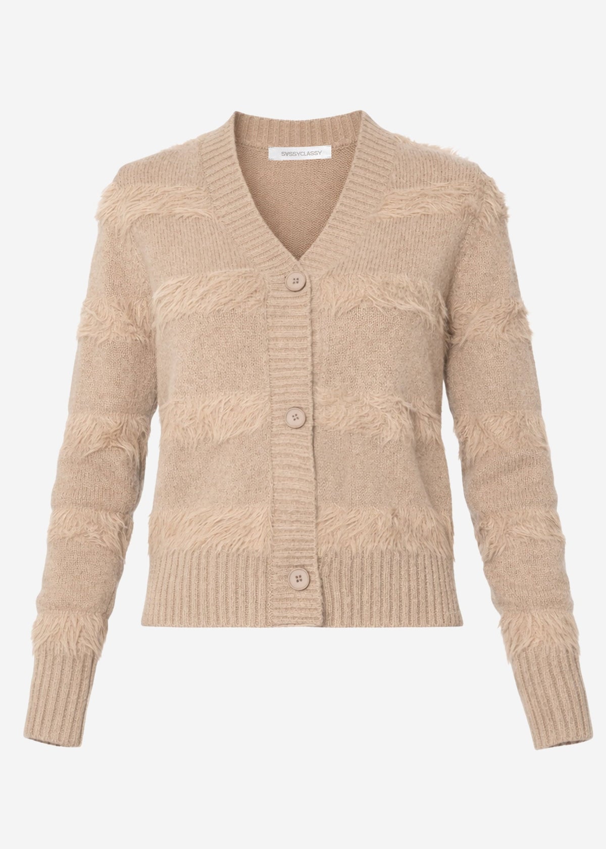 Cardigan avec des rayures duveteuses - taupe