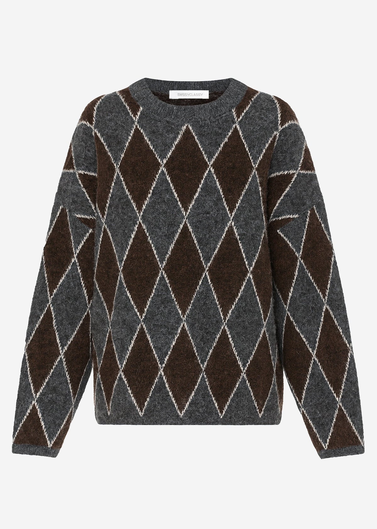 Pull en tricot oversize avec motif losange - gris-brun