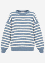 Pull en tricot à rayures - bleu jean-blanc cassé