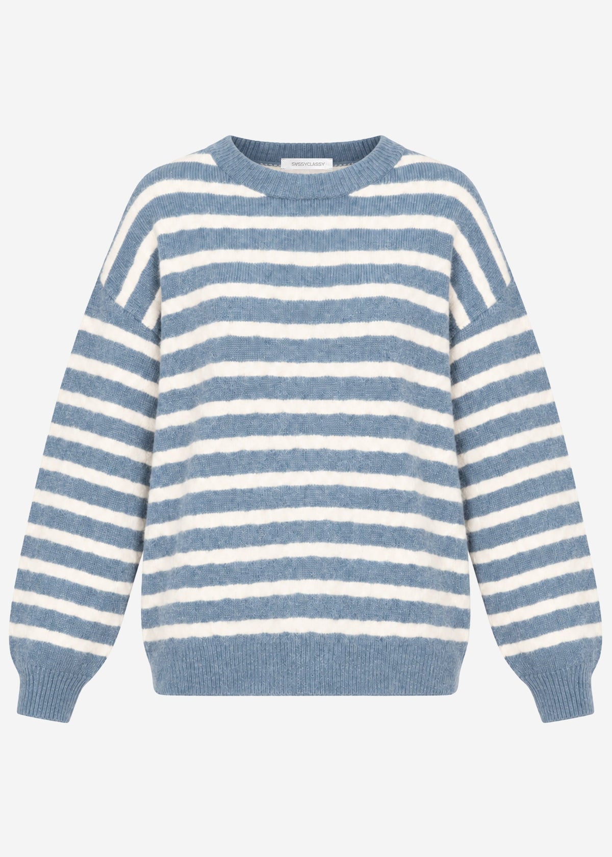 Pull en tricot à rayures - bleu jean-blanc cassé