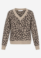 Pull en tricot avec motif léopard - marron-taupe