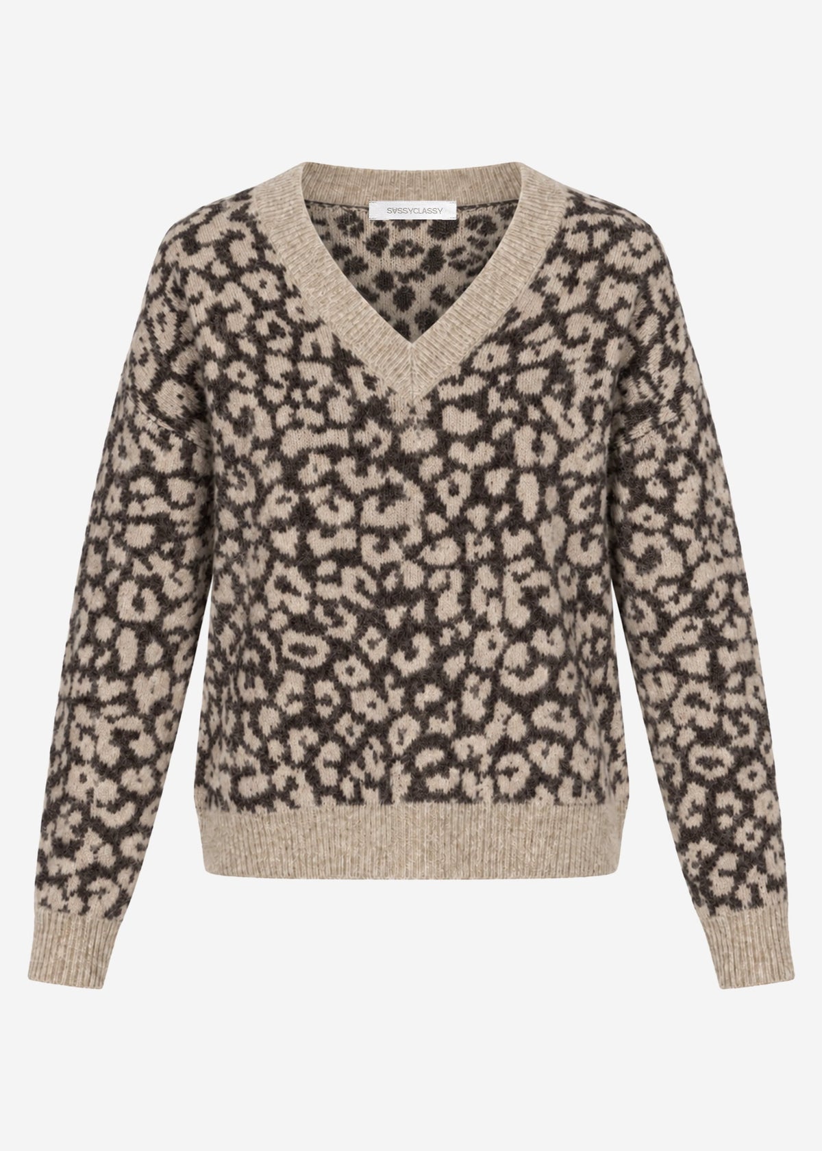 Pull en tricot avec motif léopard - marron-taupe
