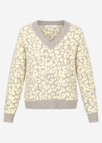 Pull en tricot à motif léopard - beige-jaune