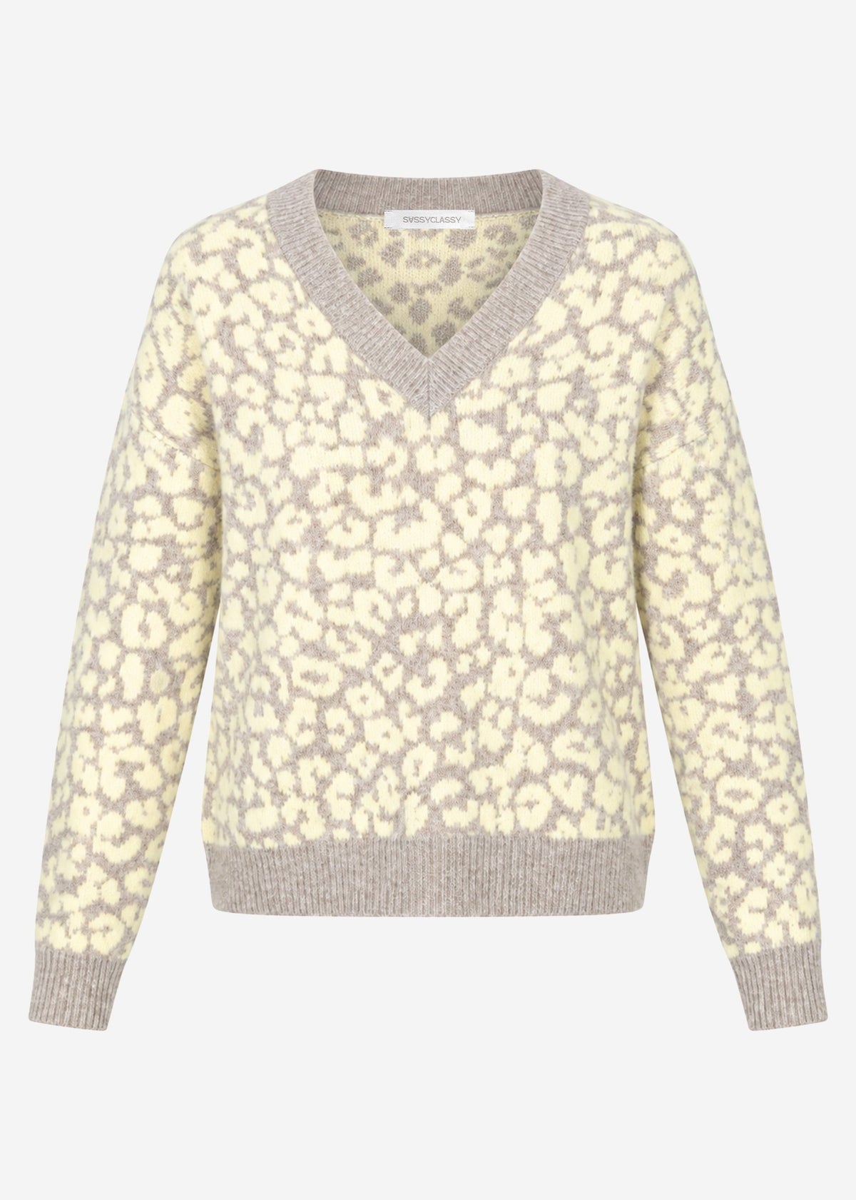 Pull en tricot à motif léopard - beige-jaune