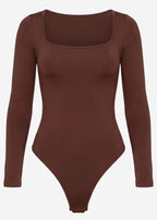 Body Sculptant Shapewear Manches Longues avec String - marron