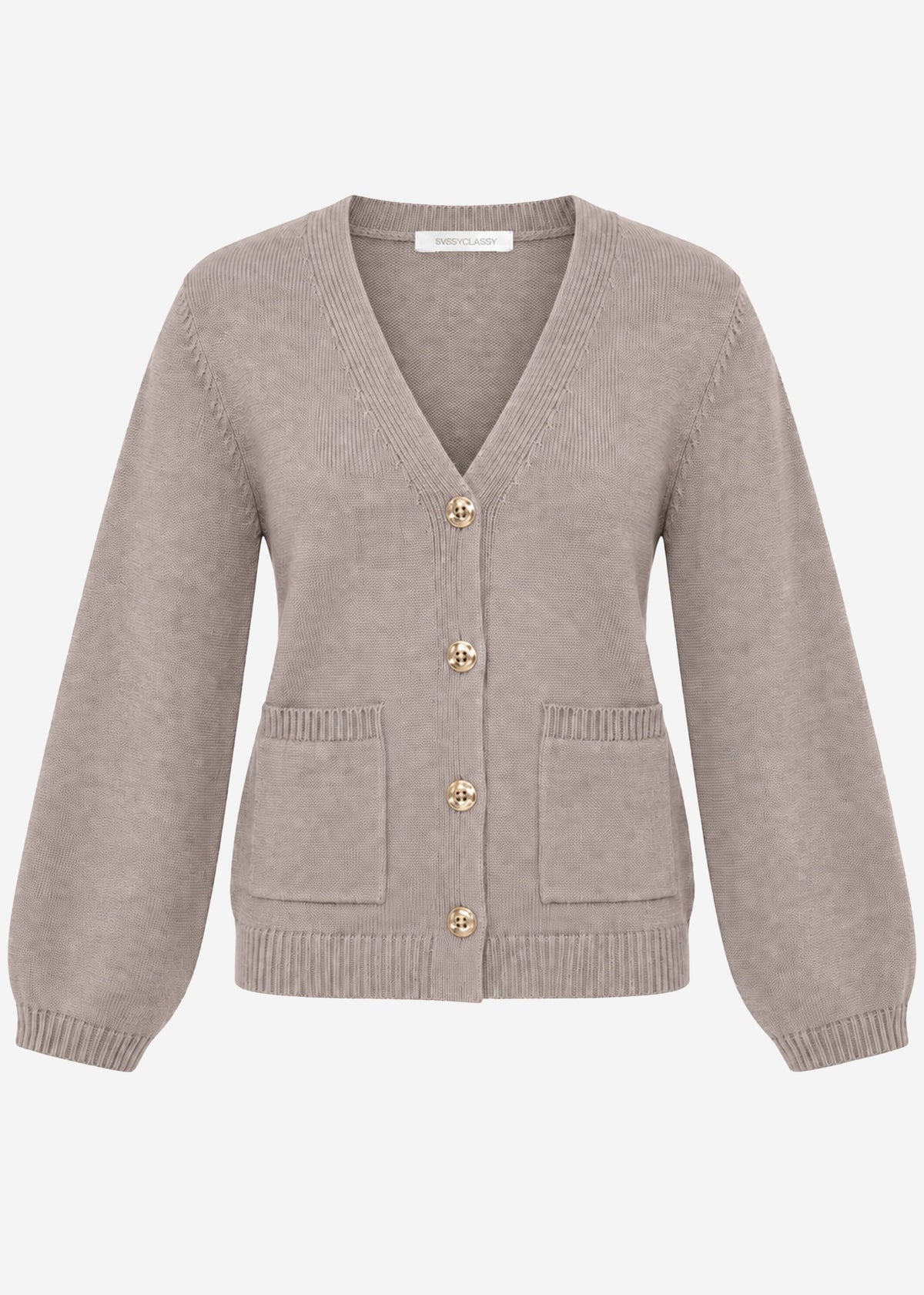 Gilet avec décolleté en V et boutons dorés - taupe