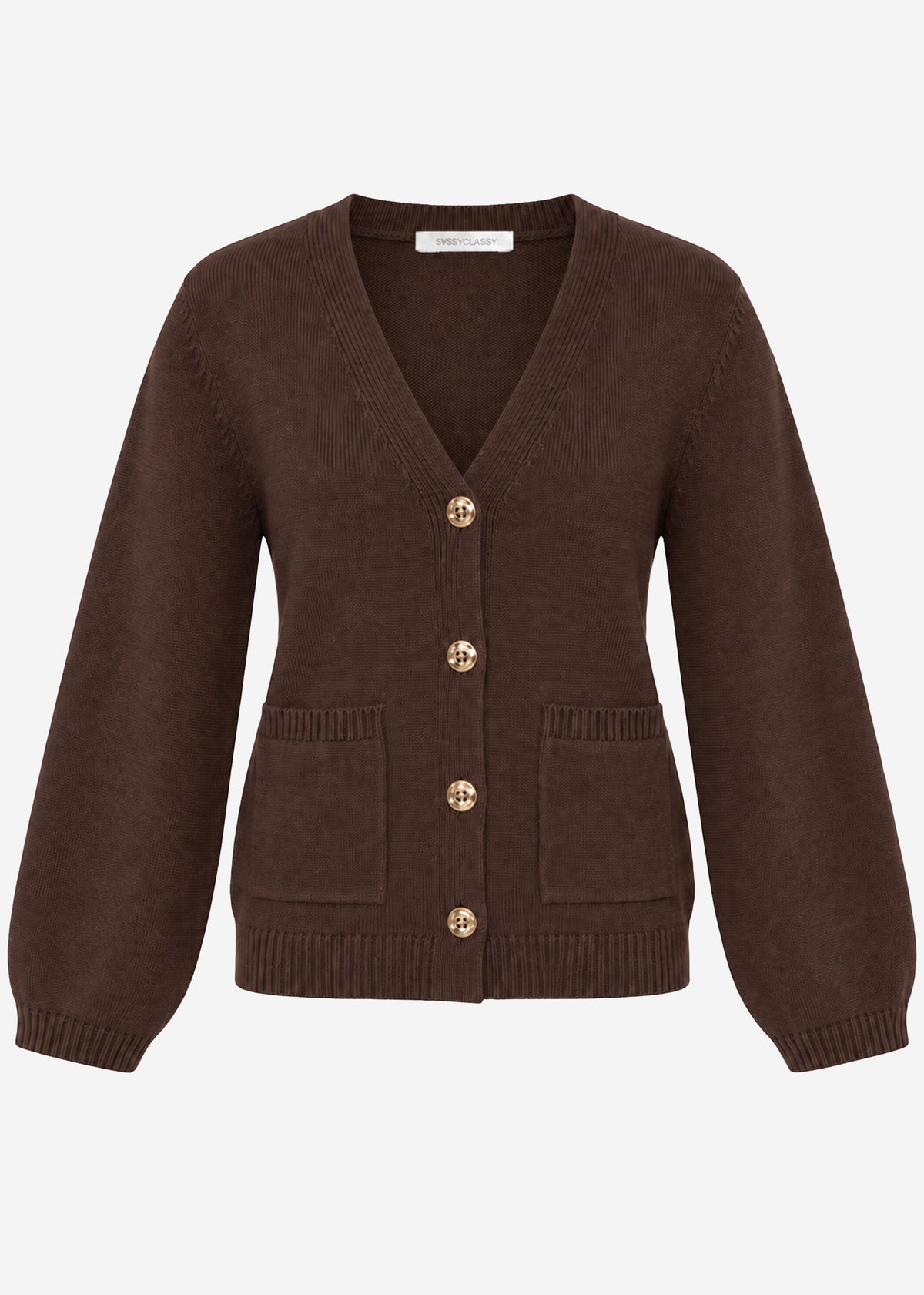 Gilet avec décolleté en V et boutons dorés - marron