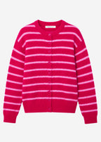 Cardigan rayé avec écharpe - rose
