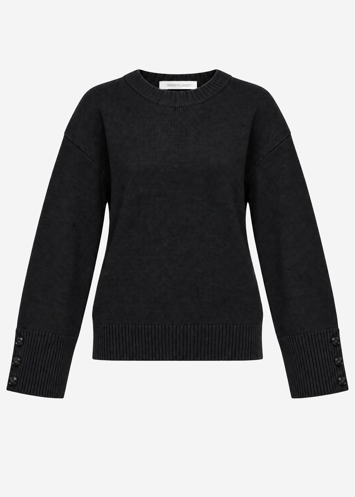Pull en tricot avec détail de bouton - noir