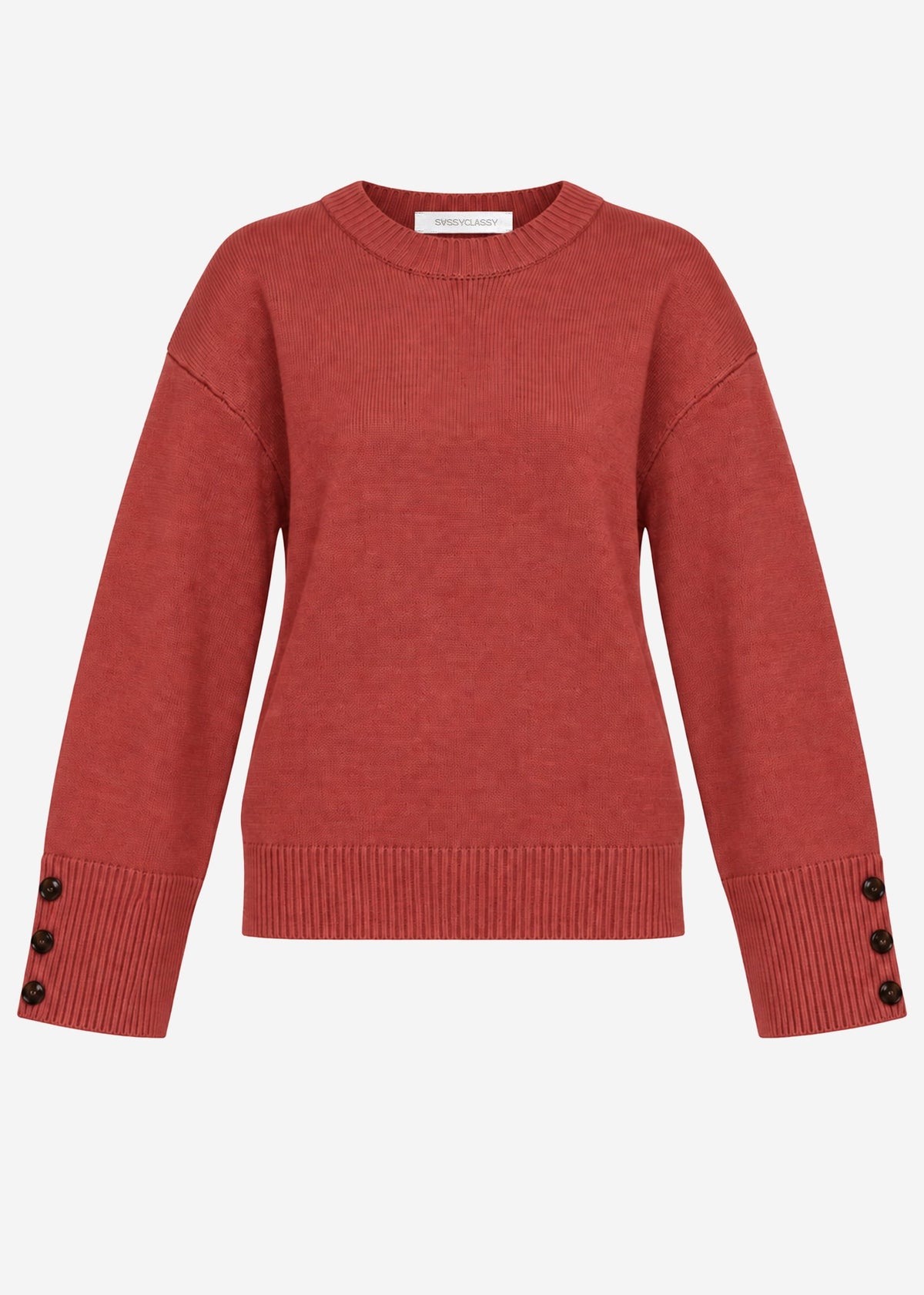 Pull en tricot avec détail de bouton - rouge rouille
