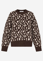 Pull à large côtes et motif léopard - marron