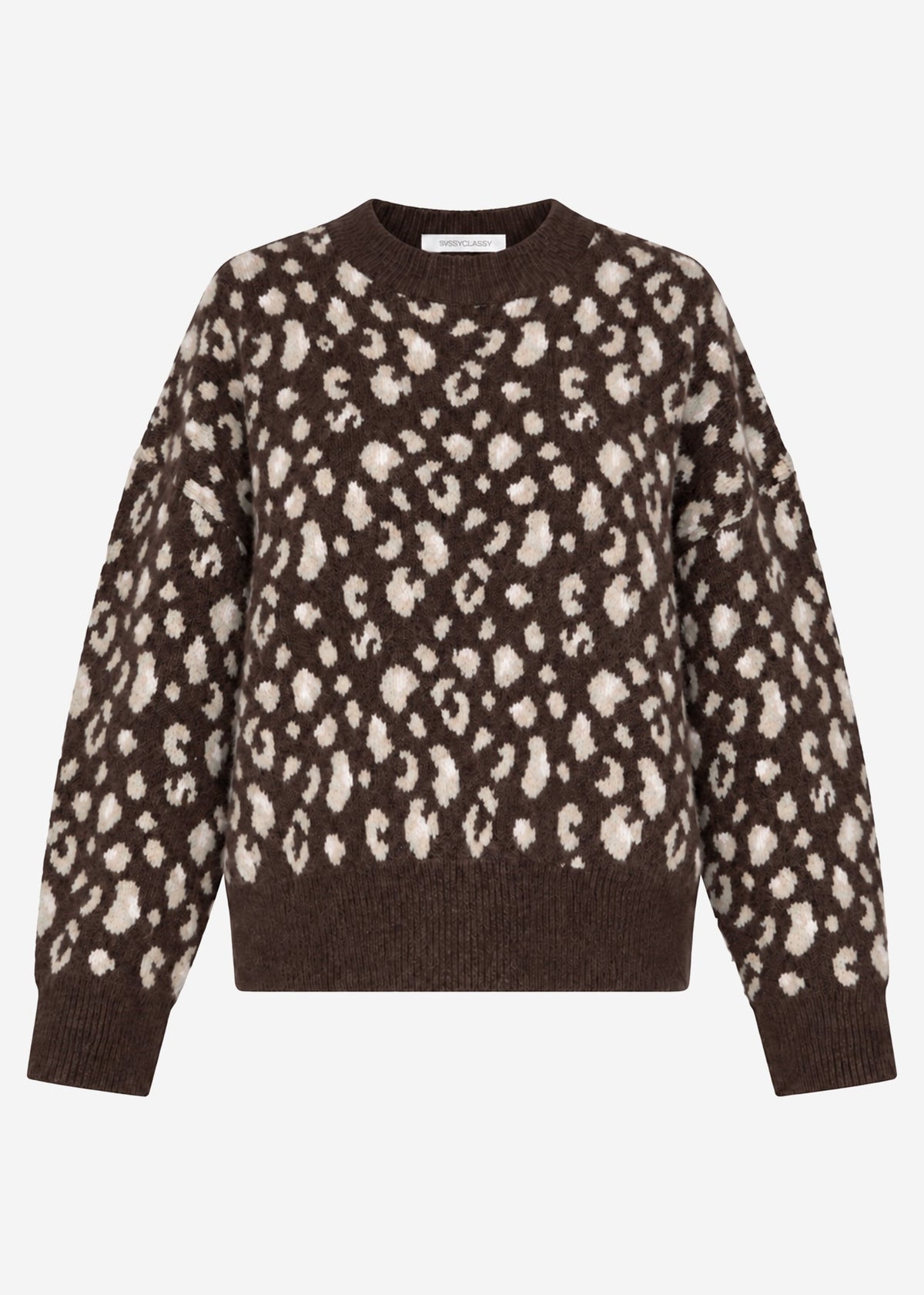 Pull à large côtes et motif léopard - marron