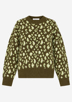 Pull avec large côtes et motif léopard - khaki