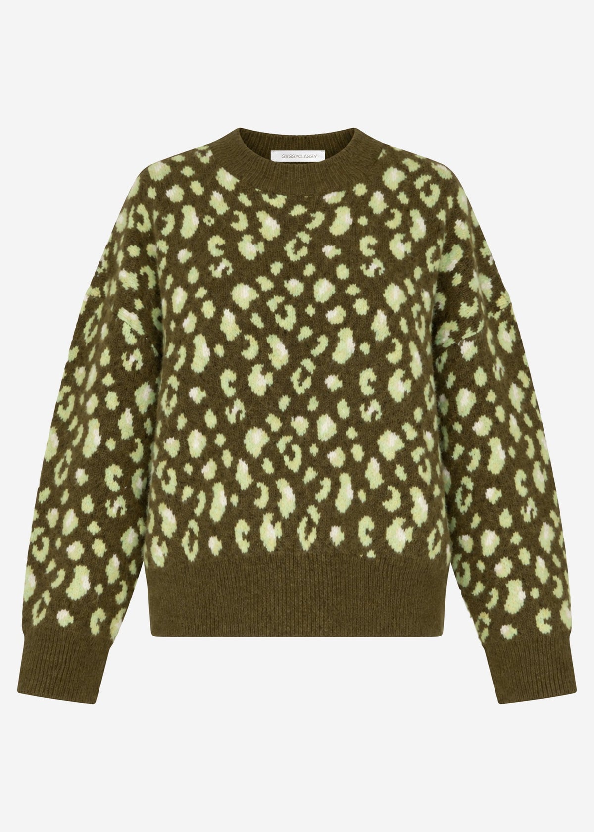 Pull avec large côtes et motif léopard - khaki