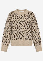 Pull à large côtes et motif léopard - beige