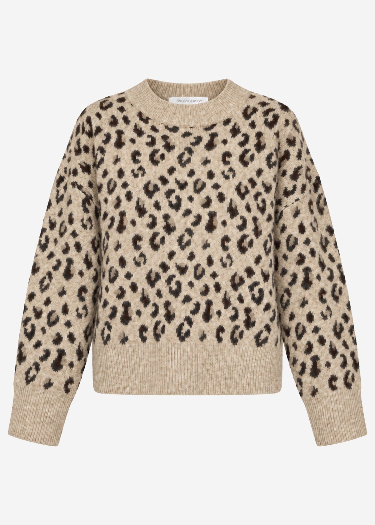 Pull à large côtes et motif léopard - beige