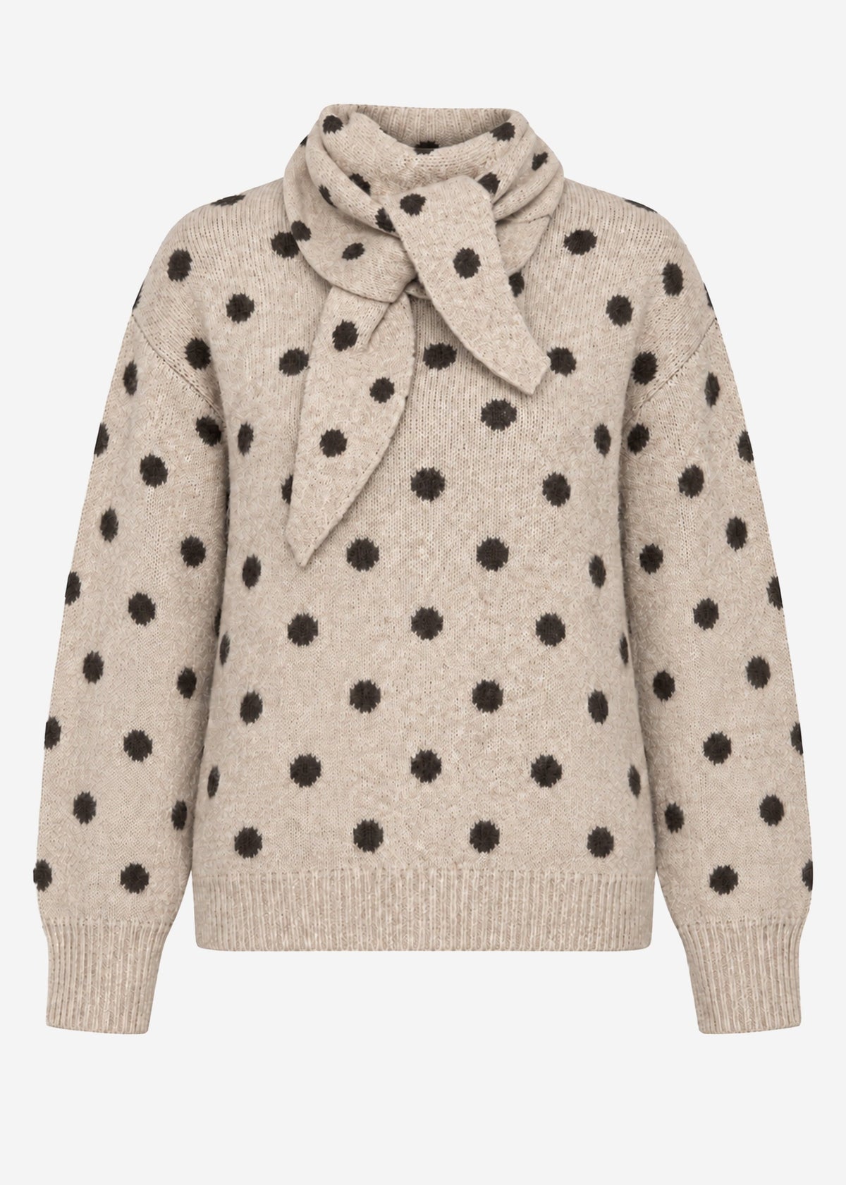 Pull à pois avec écharpe - beige