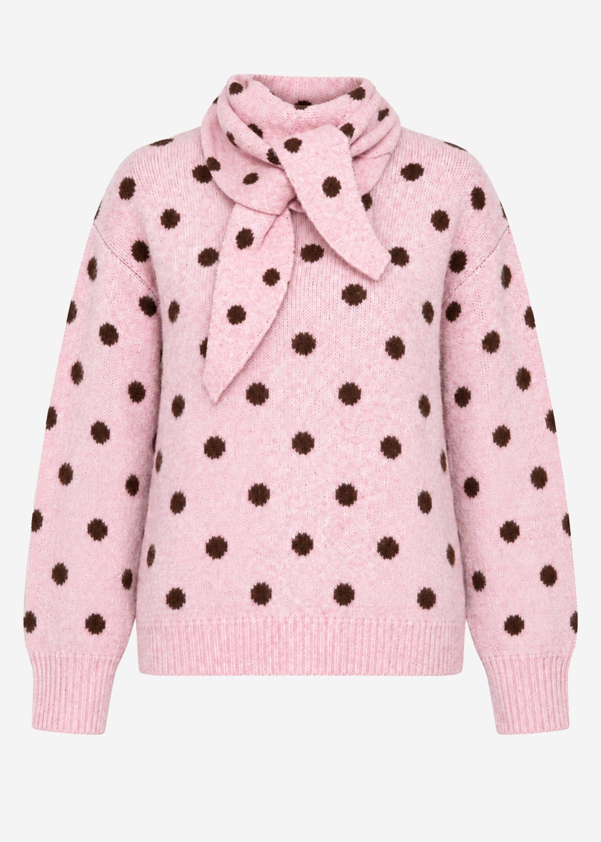 Pull à pois avec écharpe - rose