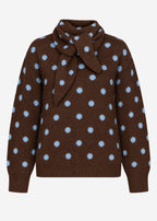 Pull à pois avec écharpe - marron