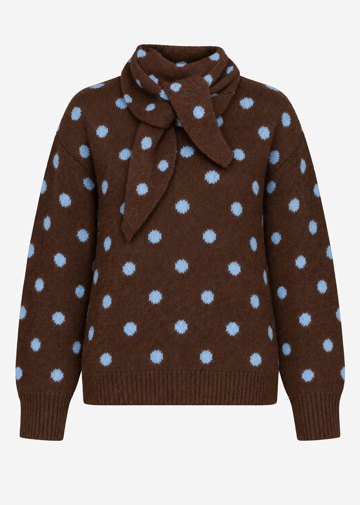 Pull à pois avec écharpe - marron