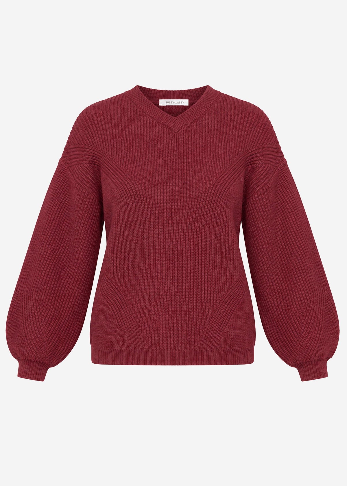 Pull en maille côtelée avec un col en V haut - baies