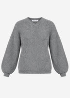 Pull en maille côtelée avec un col en V haut - gris