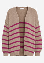 Cardigan rayé avec coutures extérieures - beige-berry