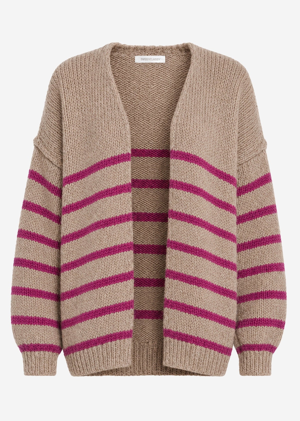 Cardigan rayé avec coutures extérieures - beige-berry
