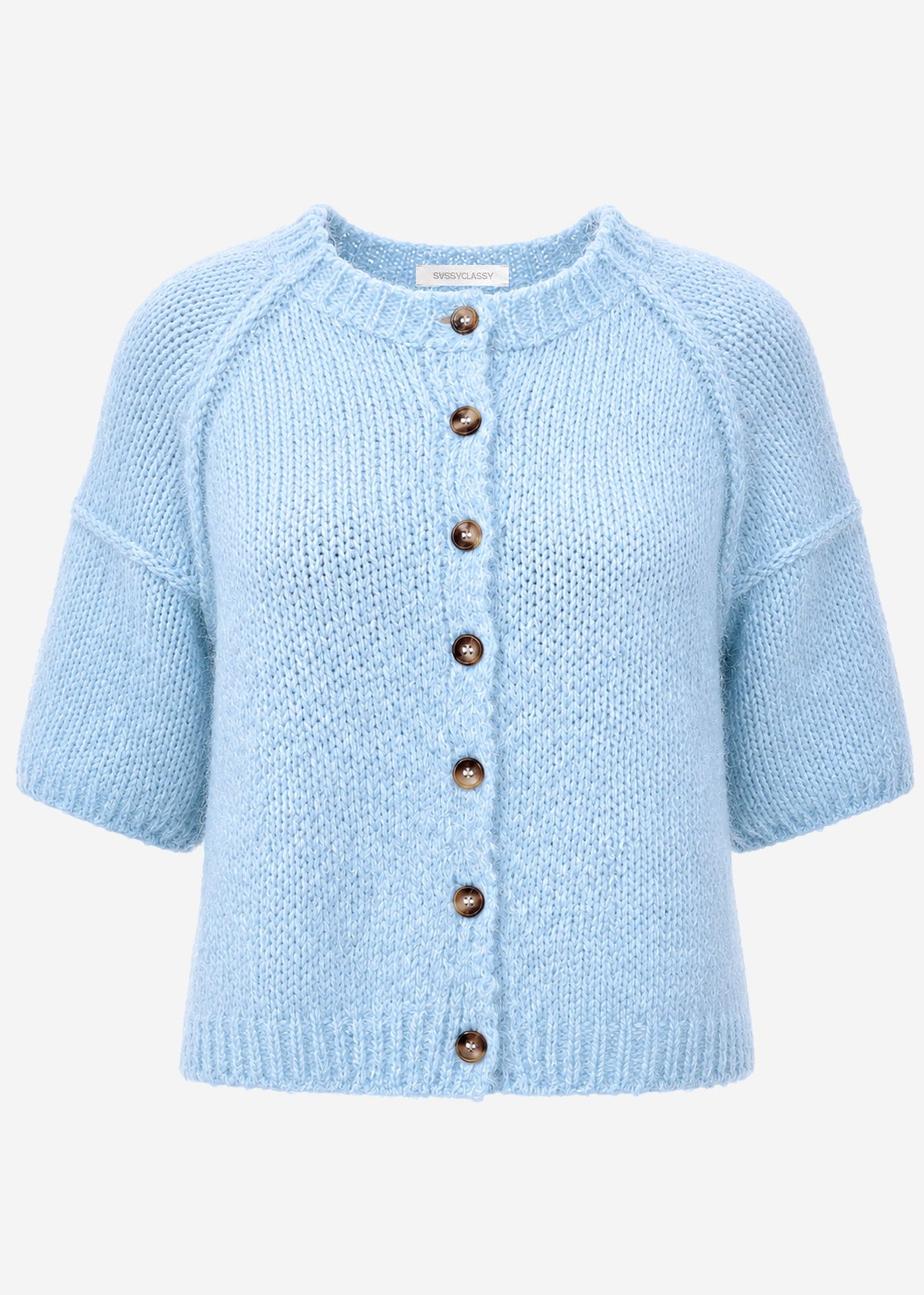Cardigan à manches courtes avec coutures extérieures - bleu clair
