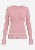 T-shirt à manches longues avec dentelle et part de cachemire - vieux rose