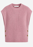 Pull-over en maille côtelée avec boutons sur les côtés - rose poudré