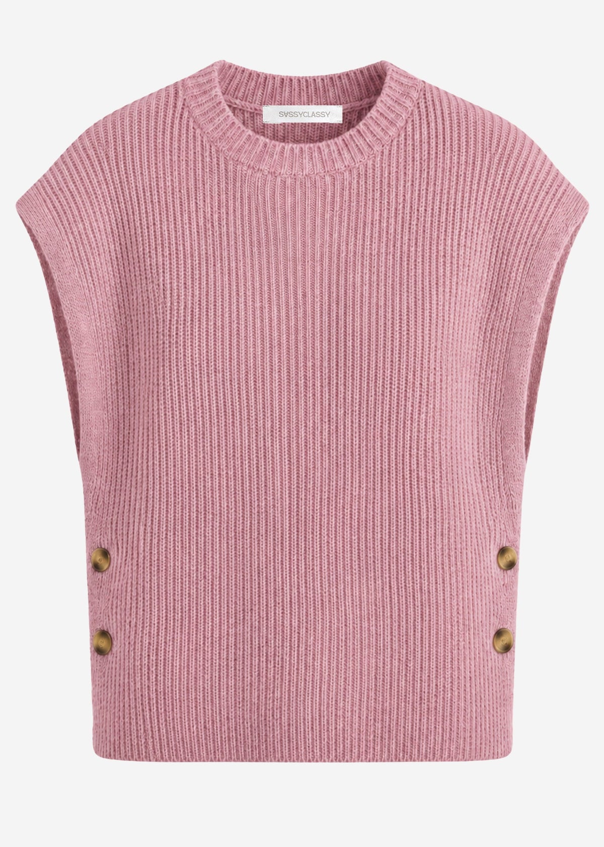 Pull-over en maille côtelée avec boutons sur les côtés - rose poudré