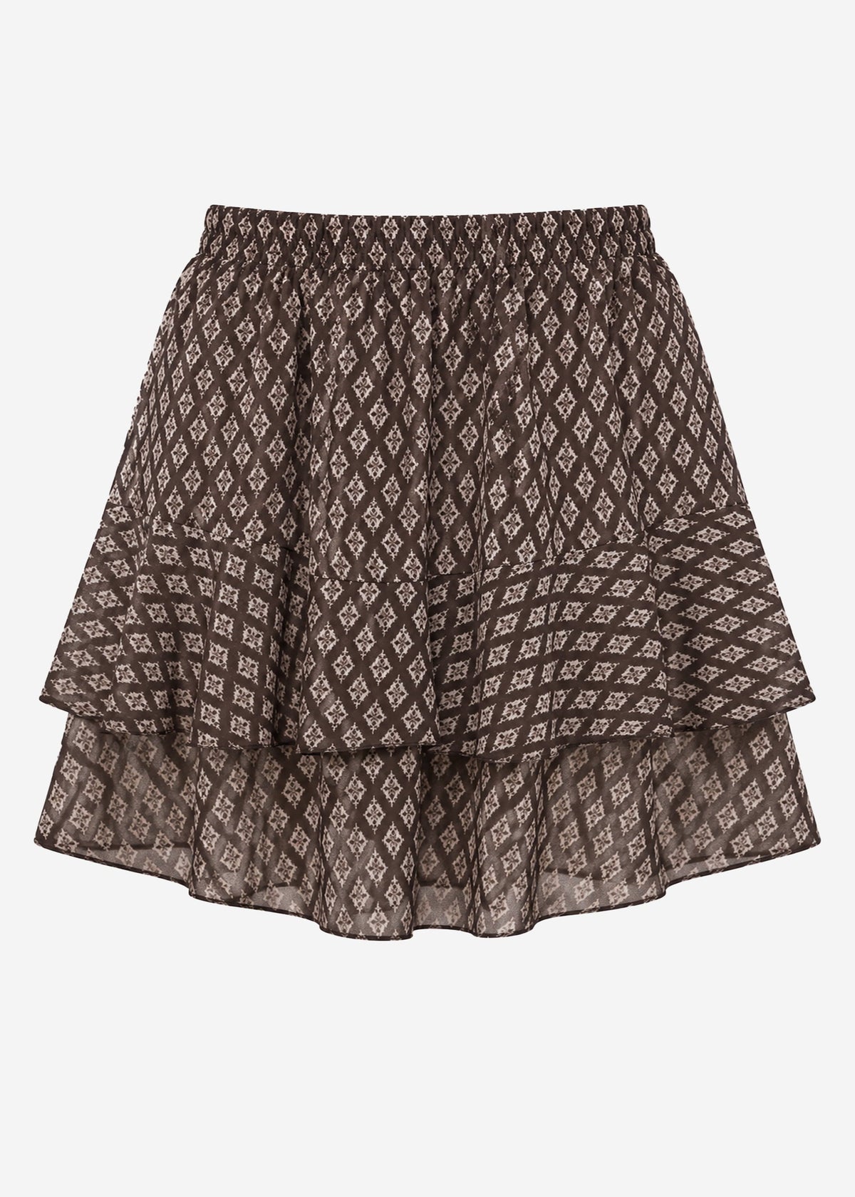 Jupe volants courte avec motif géométrique - marron