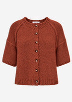 Cardigan à manches courtes avec coutures extérieures - rouge rouille