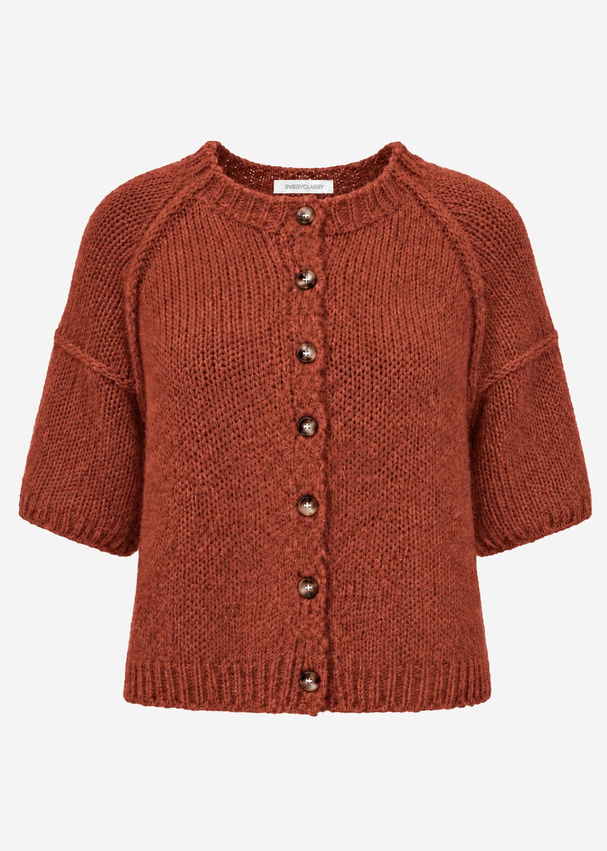 Cardigan à manches courtes avec coutures extérieures - rouge rouille