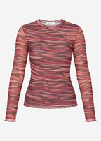 T-shirt à manches longues en mesh avec des rayures abstraites - baies