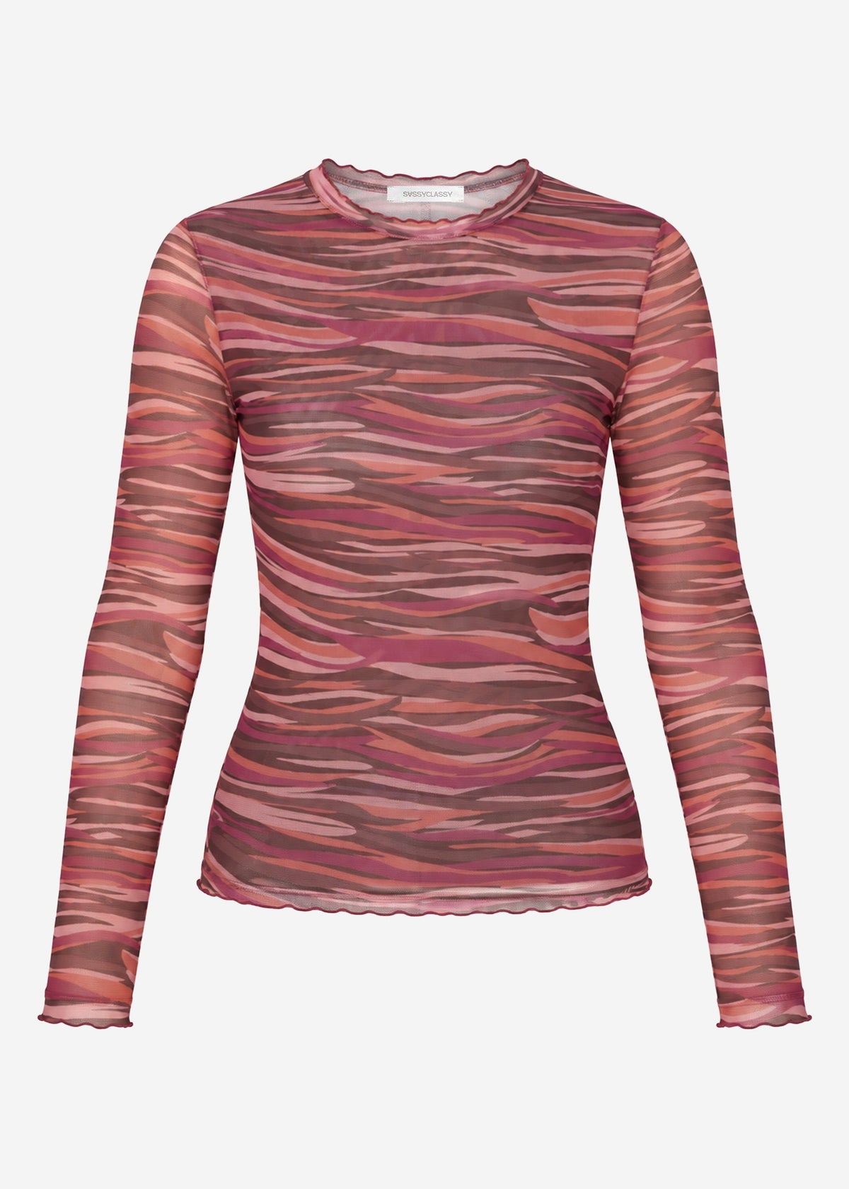 T-shirt à manches longues en mesh avec des rayures abstraites - baies