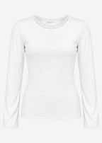 T-shirt à manches longues avec insert en dentelle - blanc cassé