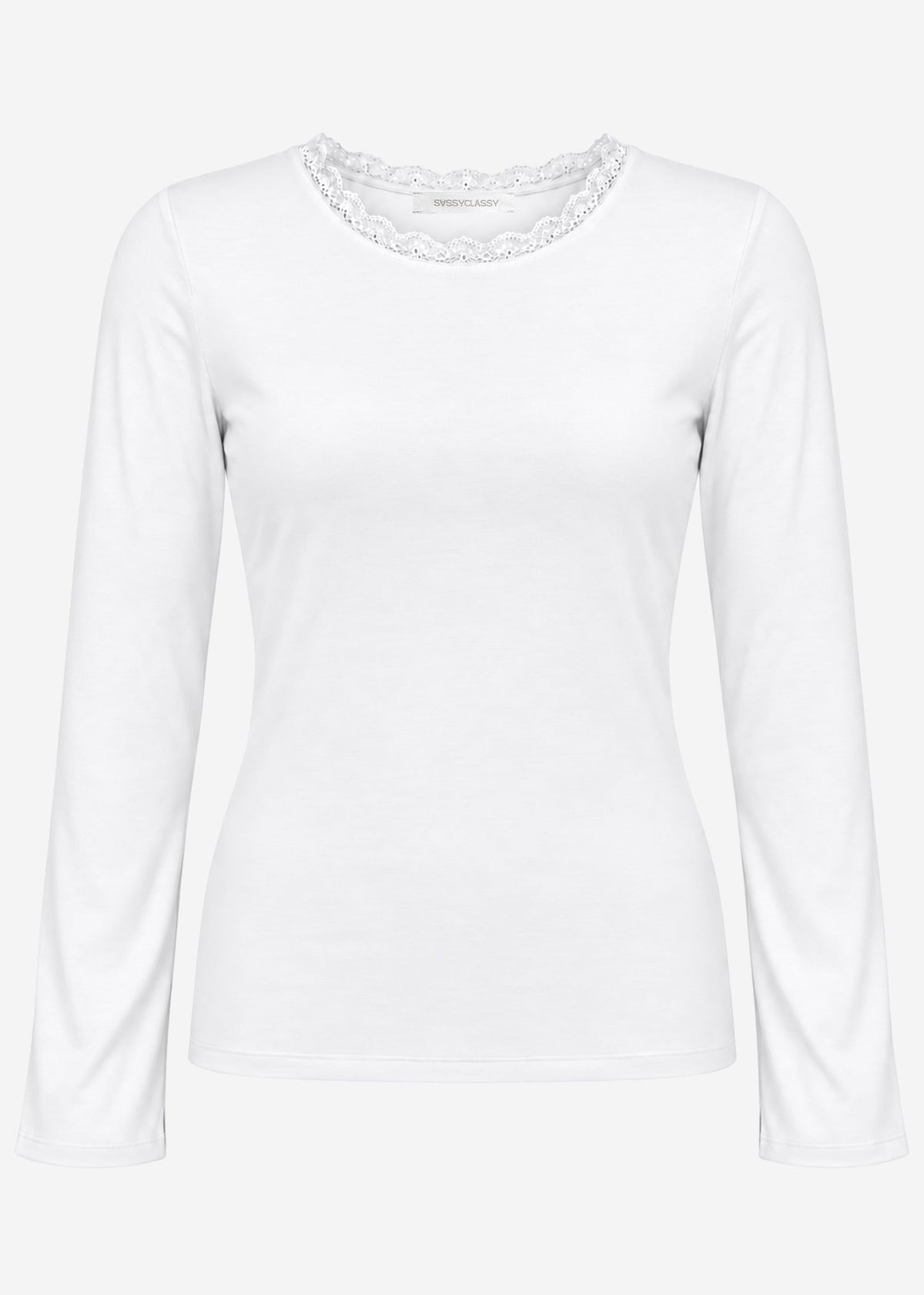 T-shirt à manches longues avec insert en dentelle - blanc cassé